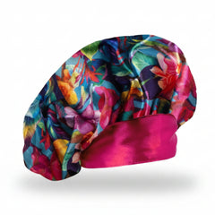 Adjustable Silky Satin Bonnet Tropical Flowers -L/XL