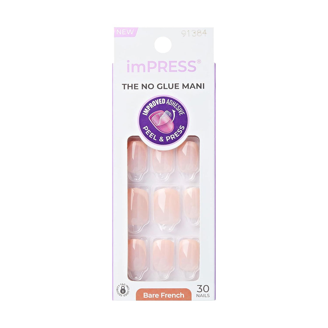 imPRESS No Glue Press-On Nails Heroic Bare French Manicure Kit -30pcs
