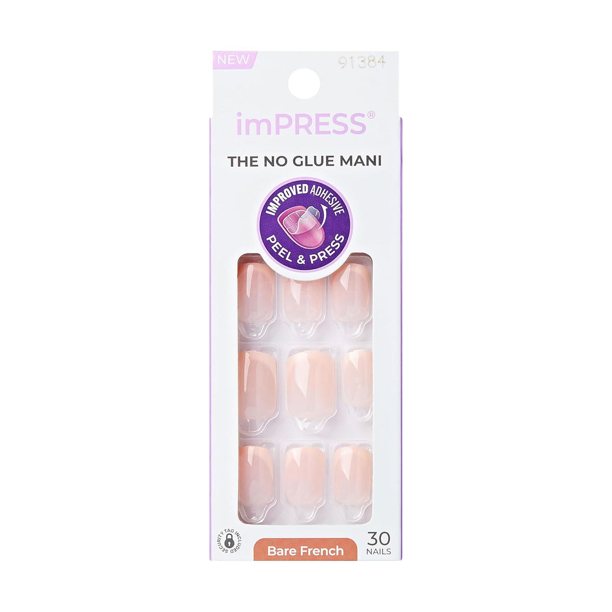 imPRESS No Glue Press-On Nails Heroic Bare French Manicure Kit -30pcs