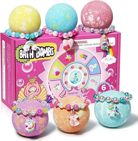 Bath Bombs for Girls with Surprise Bracelet -6pcs