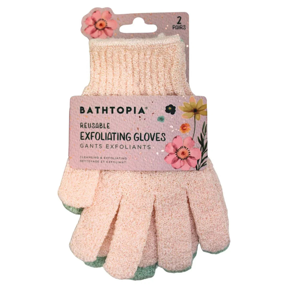 Exfoliating Bath Gloves Floral - 2 Pairs