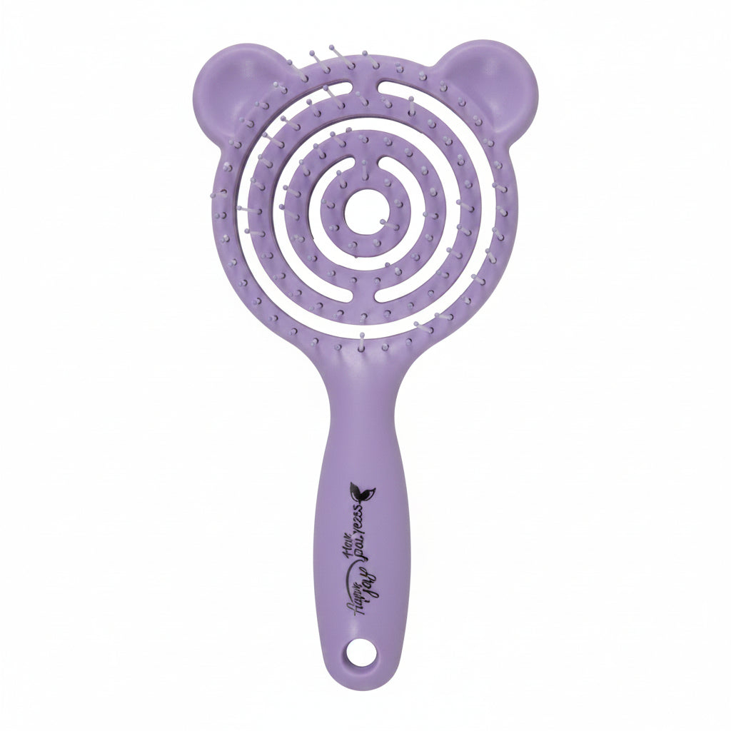 Kids Round Vent Hair Brush - Purple Bear
