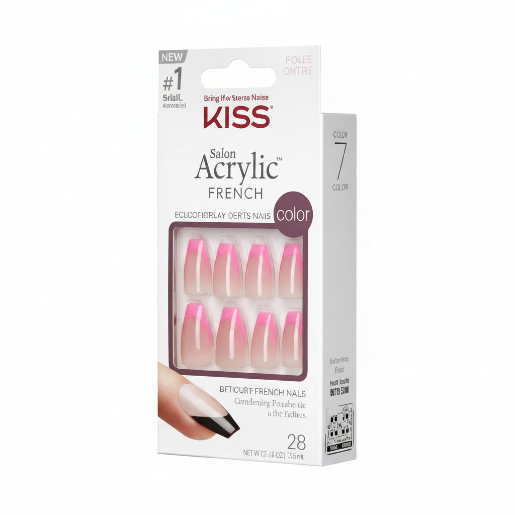 Acrylic French Press-On Nails - 28 Pieces