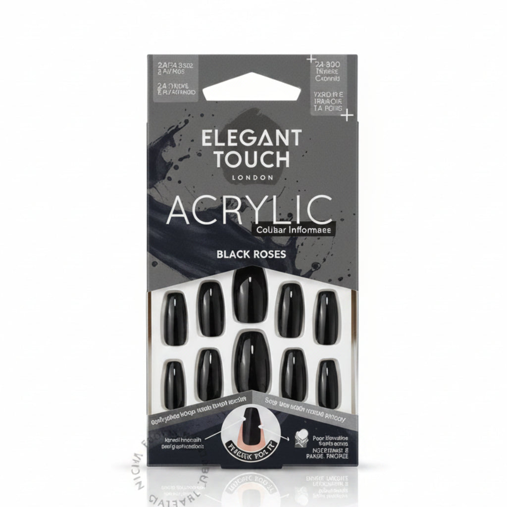 Elegant Touch Acrylic Black French Nails -24pcs