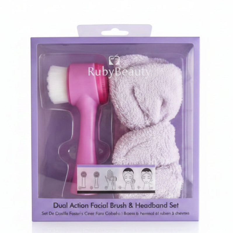 Dual Action Facial Brush & Headband Set - 2 Pieces