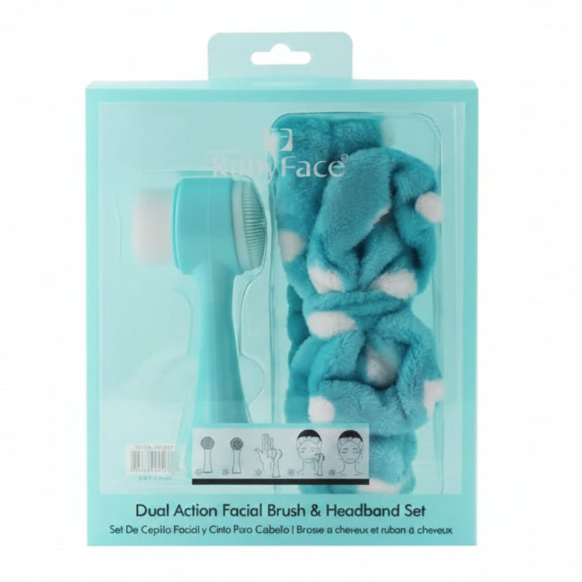 Dual Action Facial Brush & Headband Set -2pcs