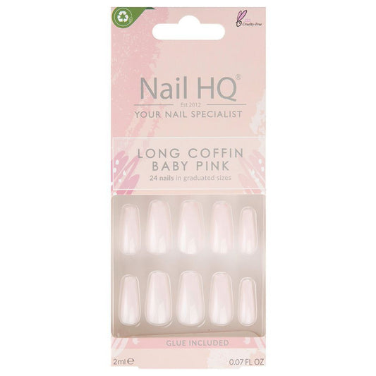 Long Coffin Baby Pink Nails - 24 Pieces