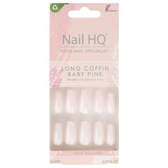 Long Coffin Baby Pink Nails - 24 Pieces