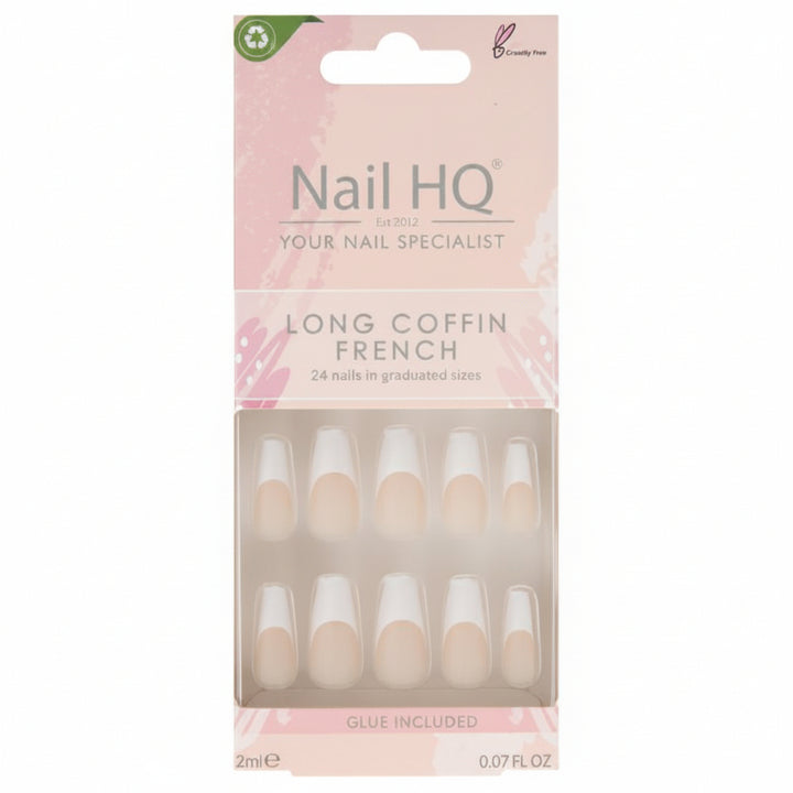 Long Coffin French Nails - 24 Pieces