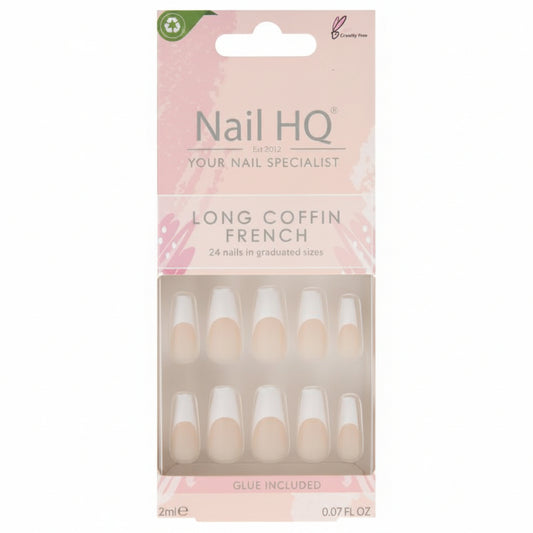 Long Coffin French Nails - 24 Pieces
